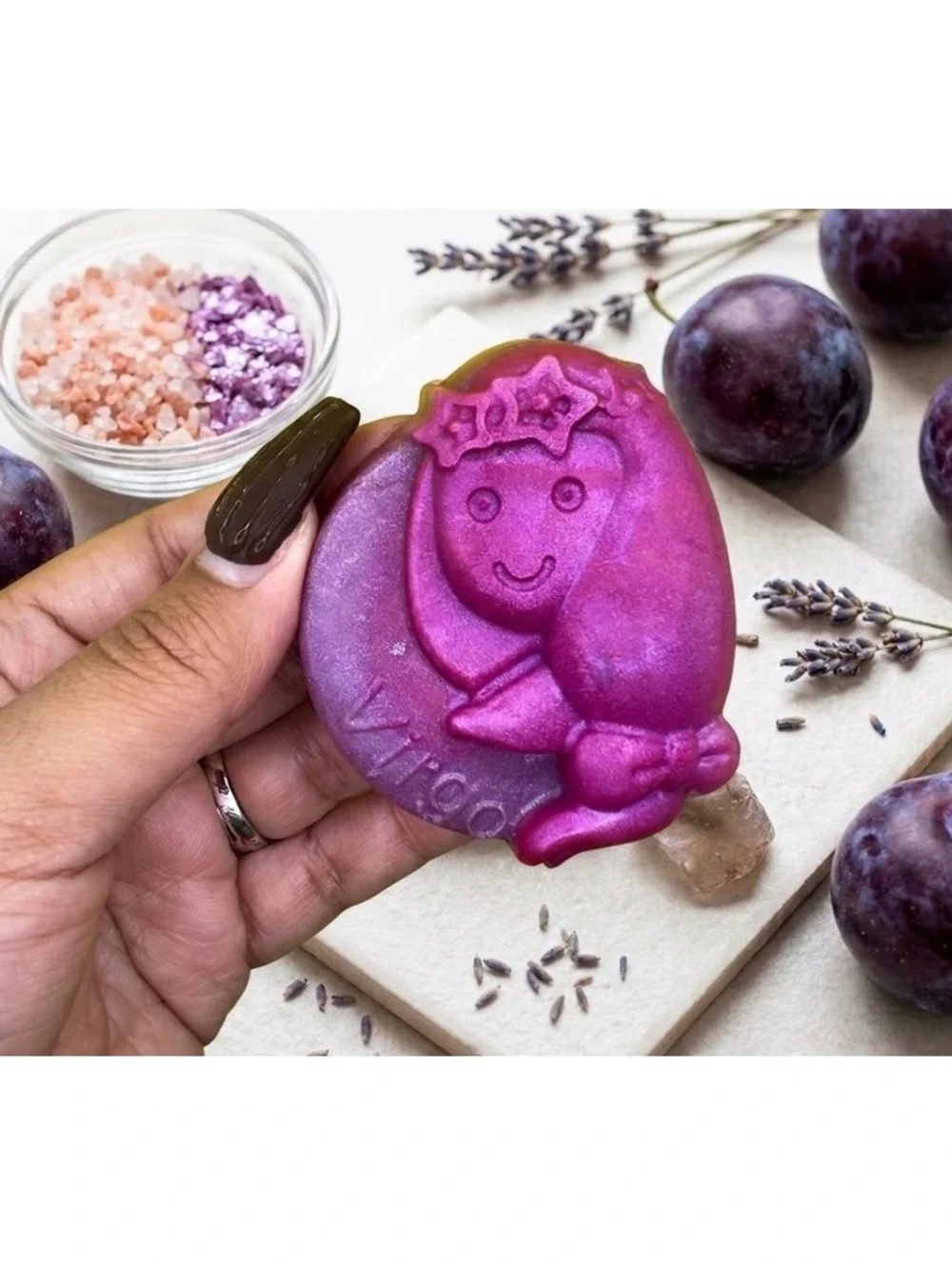 Virgo Soap with Sugar Plum Scent and Amethyst Crystal Inside